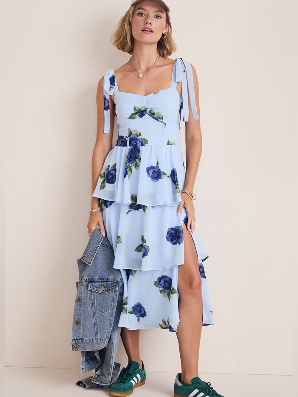 Cindy, floral, tiered midi dress